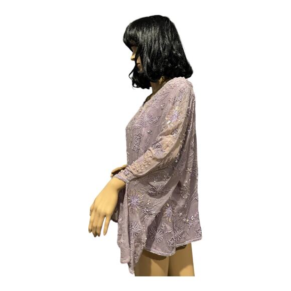 Adrianna Papell Occasions silk Lavender sequin beaded sheer sleeve top size 20W - Picture 8 of 15